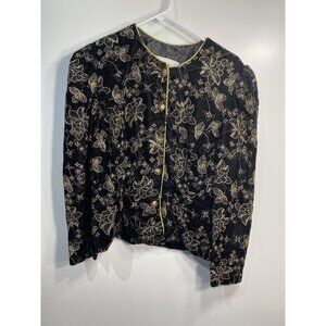 another thyme womens vintage blazer size 10 long sleeve button up flowers